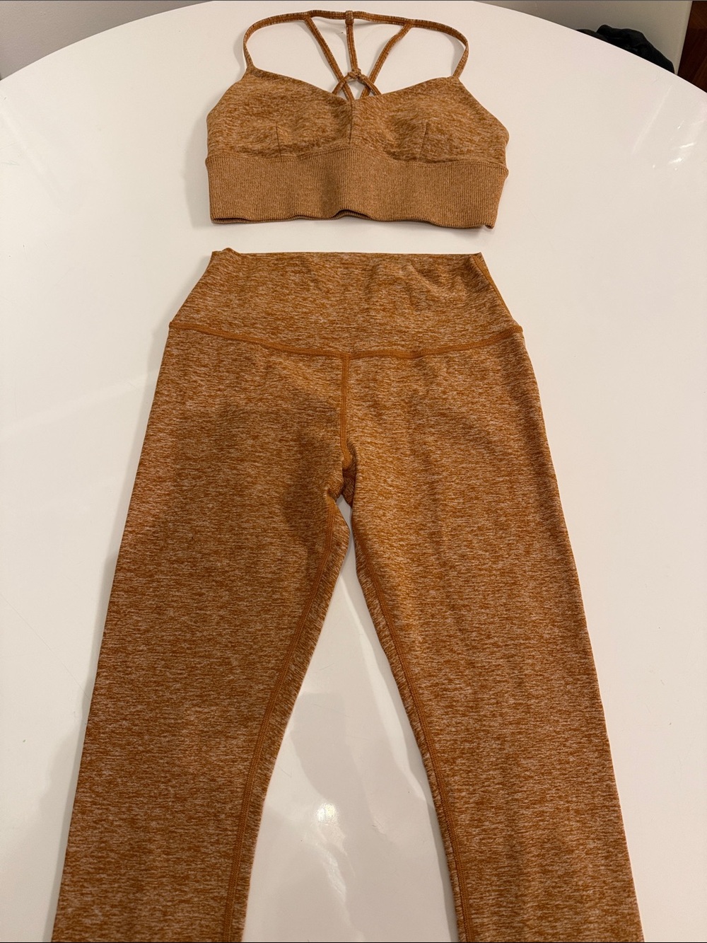 ALO Yoga Leggings and Strappy Bra Set - Rust Brown